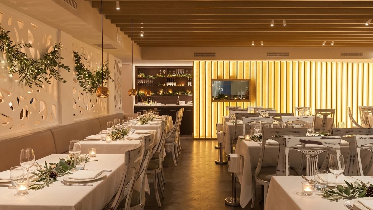 Comedor de Rocxi Beach preparado para Navidad